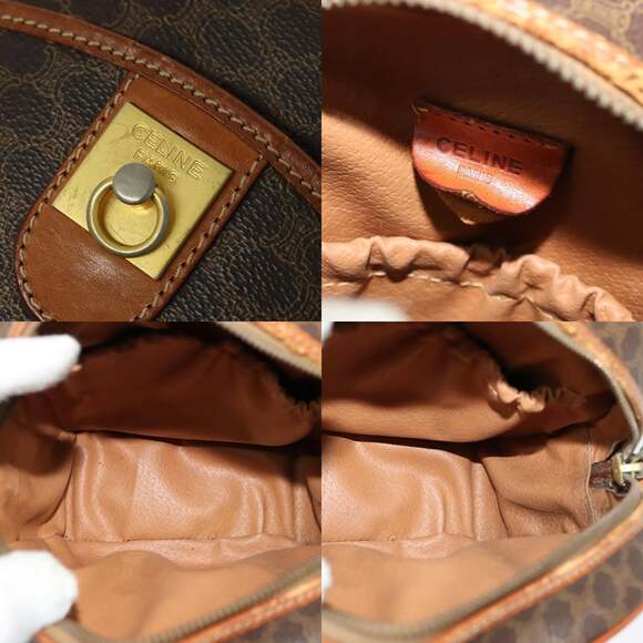 CELINE Macadam Canvas Shoulder Bag Pvc Leather Brown Gold - Picture 11 of 12